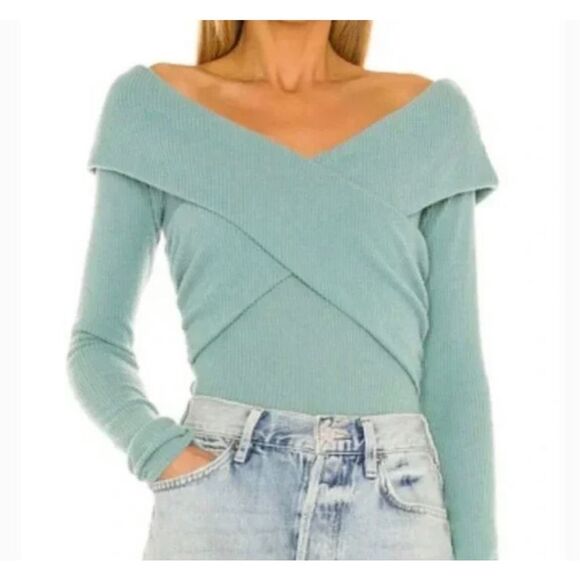 Free People Marley Off the Shoulder Rib Top in Juniper Berry size m - Picture 9 of 10